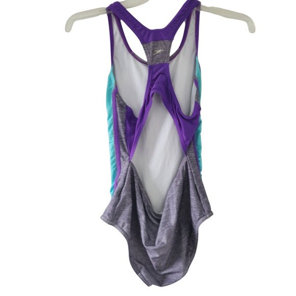 Speedo Girls One Piece Swimsuit Gray SZ16, Blue, Purple One Piece Bathing Suit - Picture 2 of 5